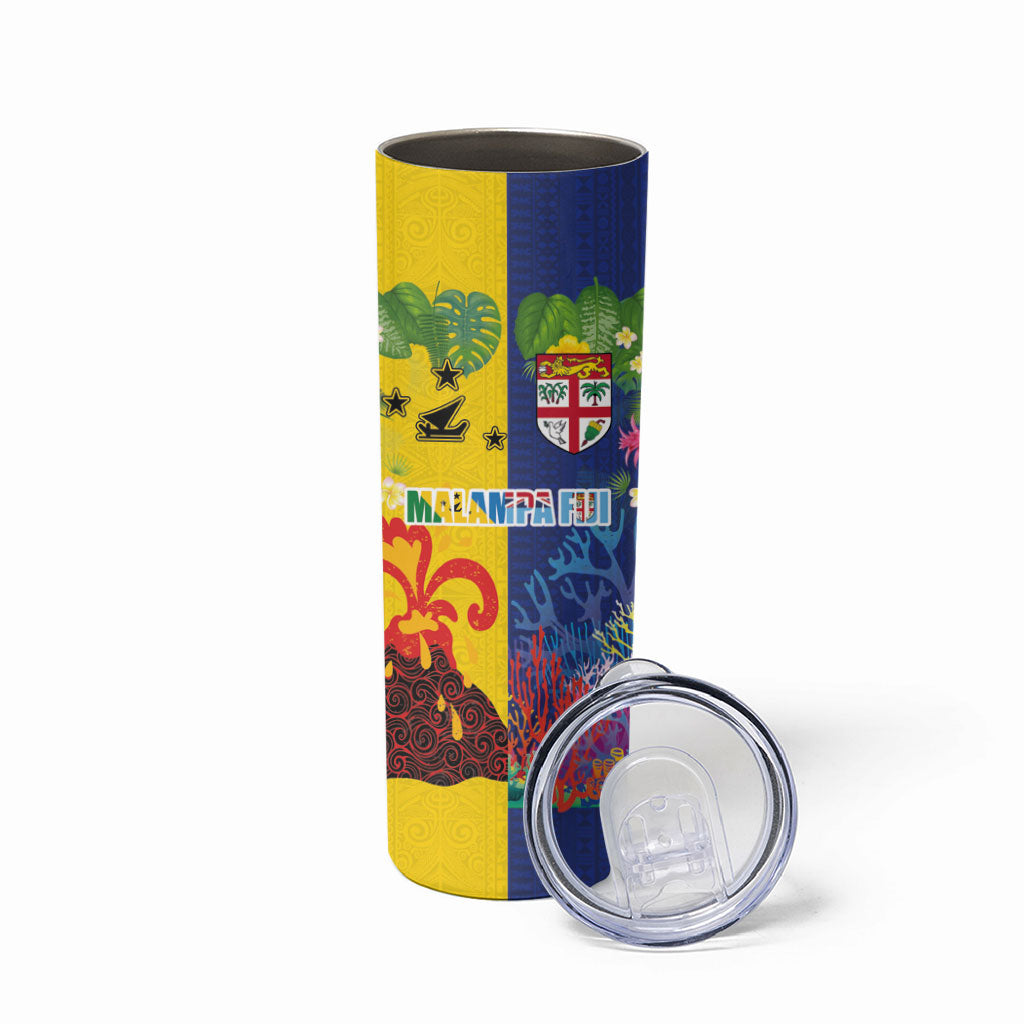 Malampa Fiji Day Skinny Tumbler Volcano and Coral Reef with Culture Patterns Split Style