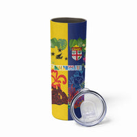 Malampa Fiji Day Skinny Tumbler Volcano and Coral Reef with Culture Patterns Split Style