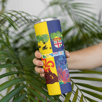Malampa Fiji Day Skinny Tumbler Volcano and Coral Reef with Culture Patterns Split Style