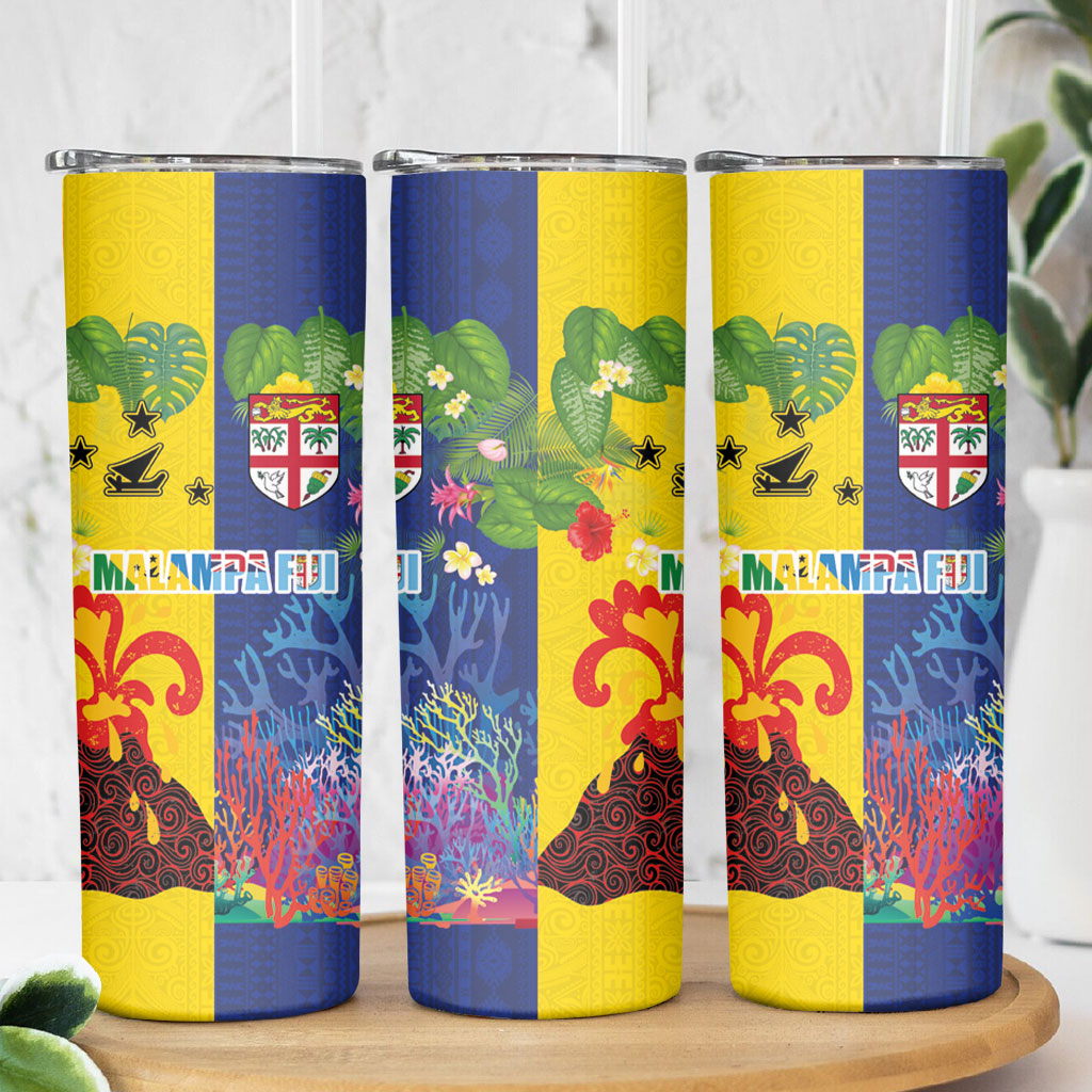 Malampa Fiji Day Skinny Tumbler Volcano and Coral Reef with Culture Patterns Split Style