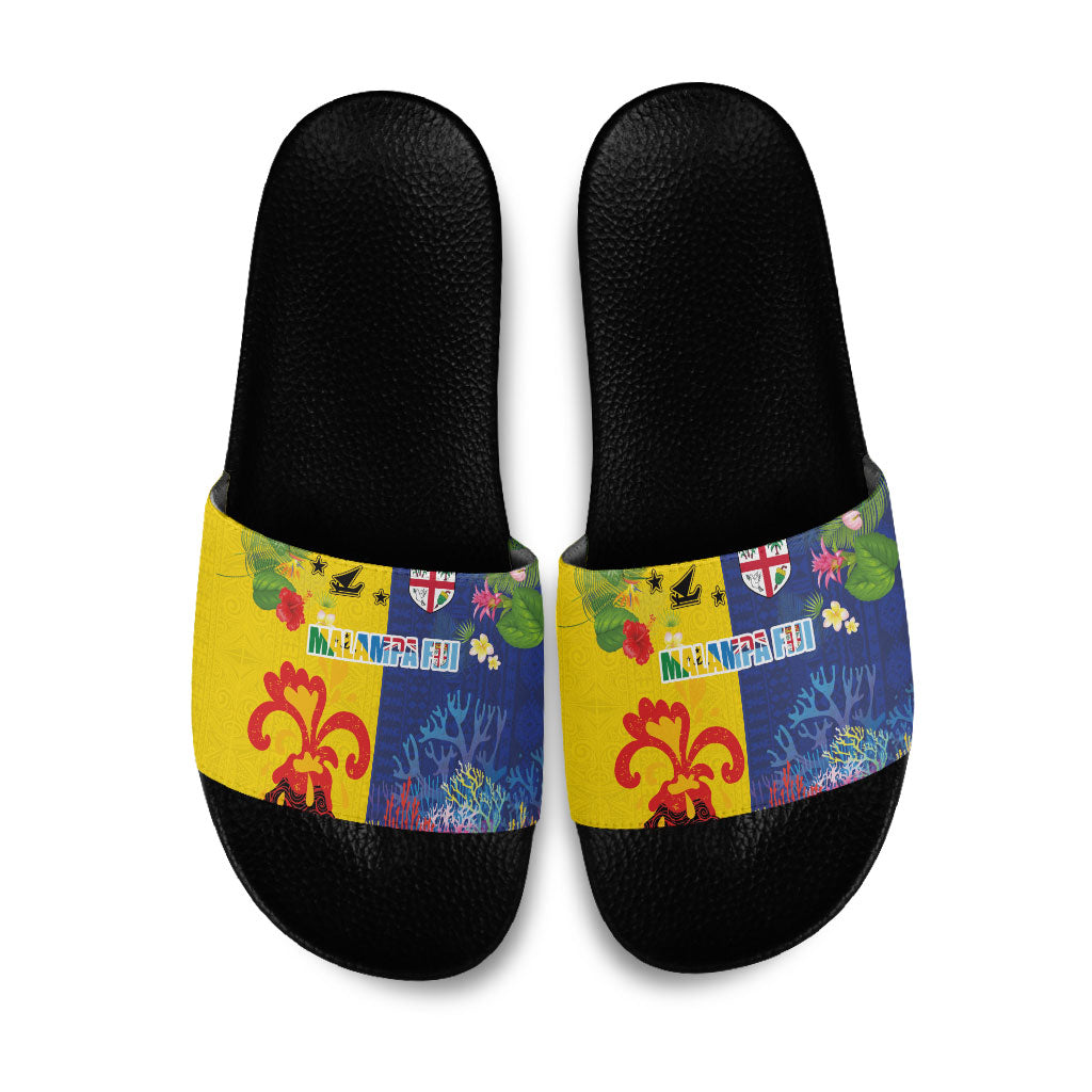 Malampa Fiji Day Slide Sandals Volcano and Coral Reef with Culture Patterns Split Style