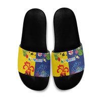 Malampa Fiji Day Slide Sandals Volcano and Coral Reef with Culture Patterns Split Style