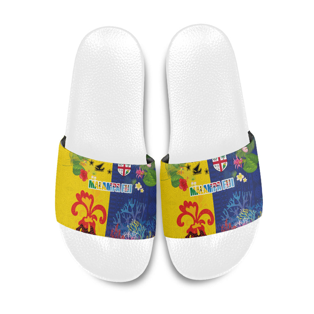 Malampa Fiji Day Slide Sandals Volcano and Coral Reef with Culture Patterns Split Style