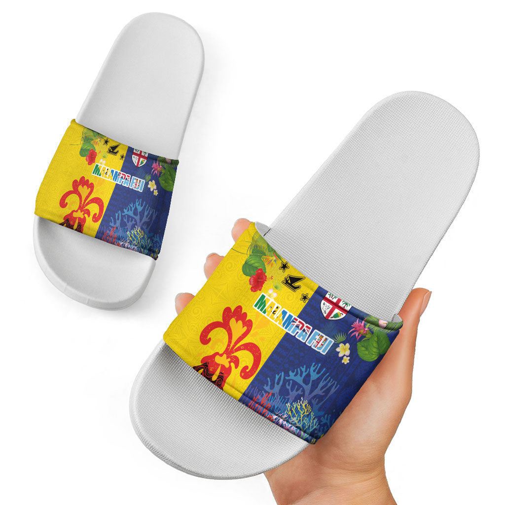 Malampa Fiji Day Slide Sandals Volcano and Coral Reef with Culture Patterns Split Style