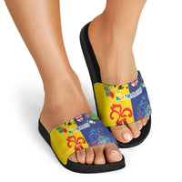 Malampa Fiji Day Slide Sandals Volcano and Coral Reef with Culture Patterns Split Style