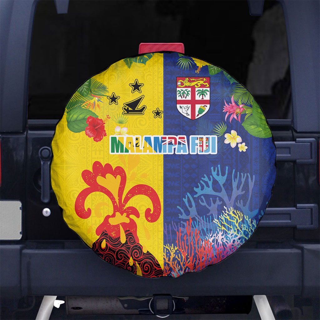 Malampa Fiji Day Spare Tire Cover Volcano and Coral Reef with Culture Patterns Split Style
