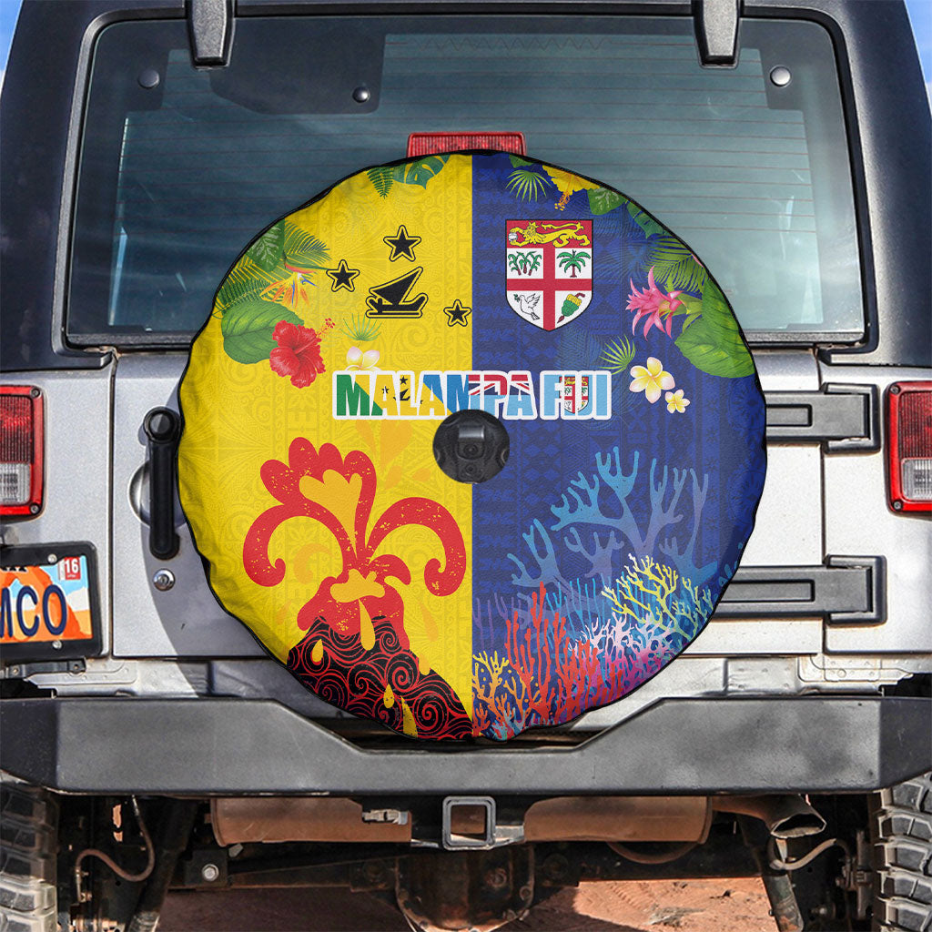 Malampa Fiji Day Spare Tire Cover Volcano and Coral Reef with Culture Patterns Split Style