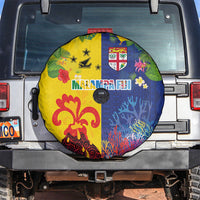 Malampa Fiji Day Spare Tire Cover Volcano and Coral Reef with Culture Patterns Split Style