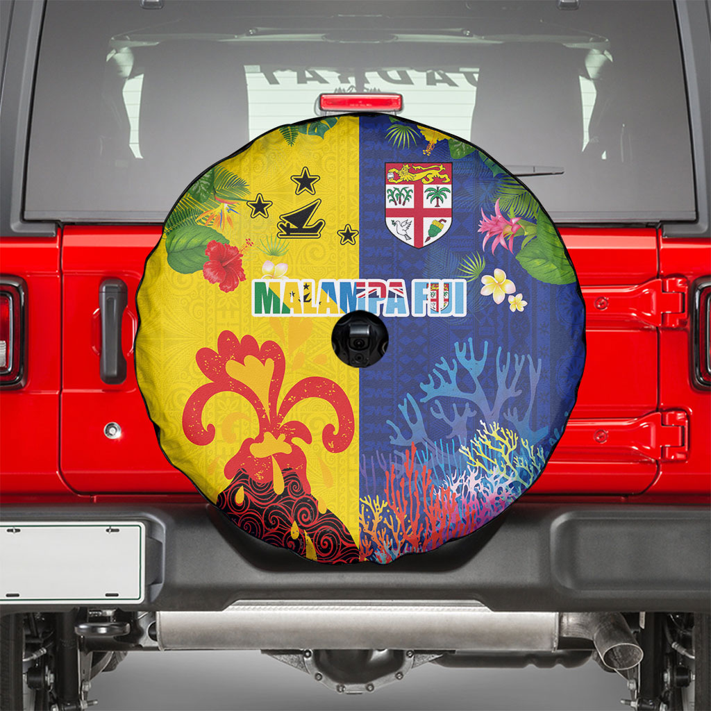 Malampa Fiji Day Spare Tire Cover Volcano and Coral Reef with Culture Patterns Split Style