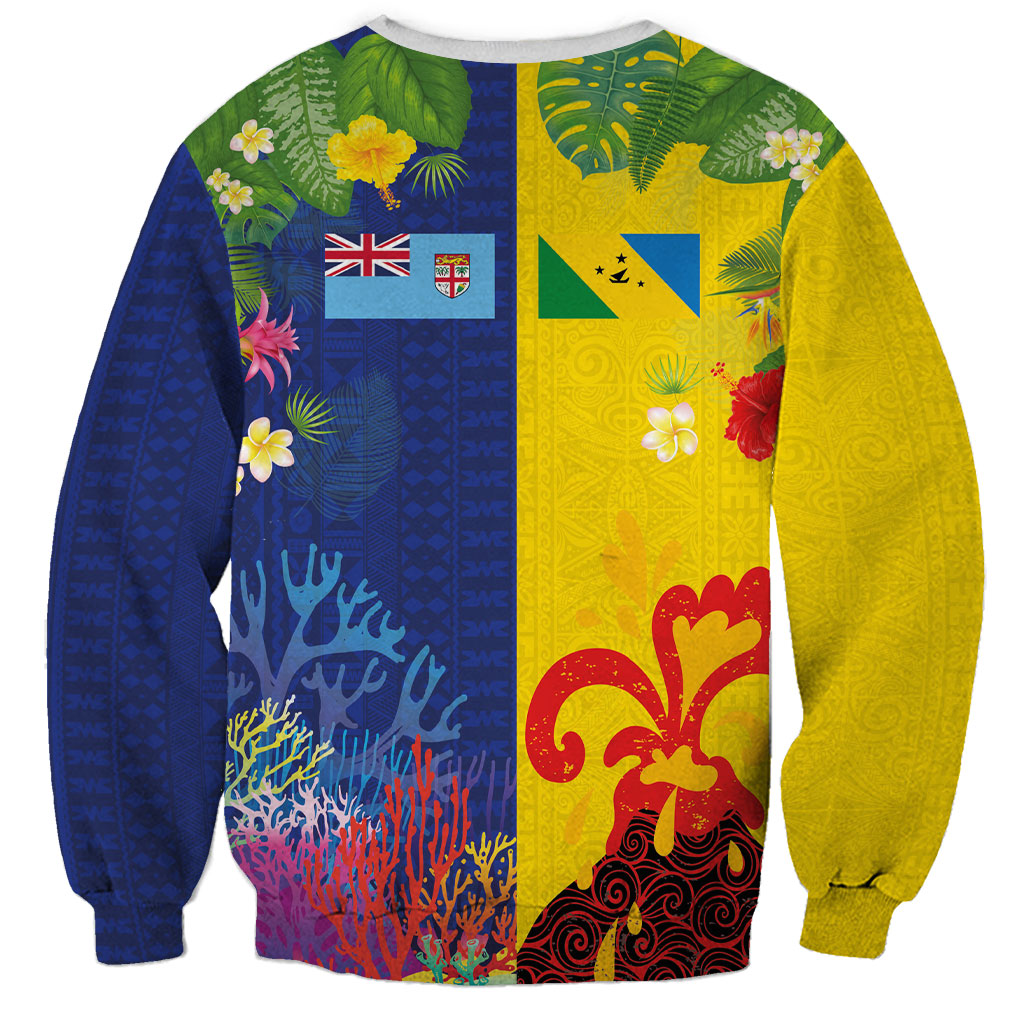 Malampa Fiji Day Sweatshirt Volcano and Coral Reef with Culture Patterns Split Style