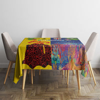 Malampa Fiji Day Tablecloth Volcano and Coral Reef with Culture Patterns Split Style