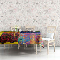 Malampa Fiji Day Tablecloth Volcano and Coral Reef with Culture Patterns Split Style