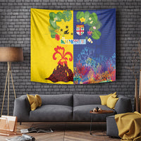 Malampa Fiji Day Tapestry Volcano and Coral Reef with Culture Patterns Split Style