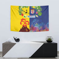 Malampa Fiji Day Tapestry Volcano and Coral Reef with Culture Patterns Split Style