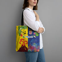 Malampa Fiji Day Tote Bag Volcano and Coral Reef with Culture Patterns Split Style