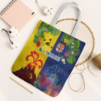 Malampa Fiji Day Tote Bag Volcano and Coral Reef with Culture Patterns Split Style
