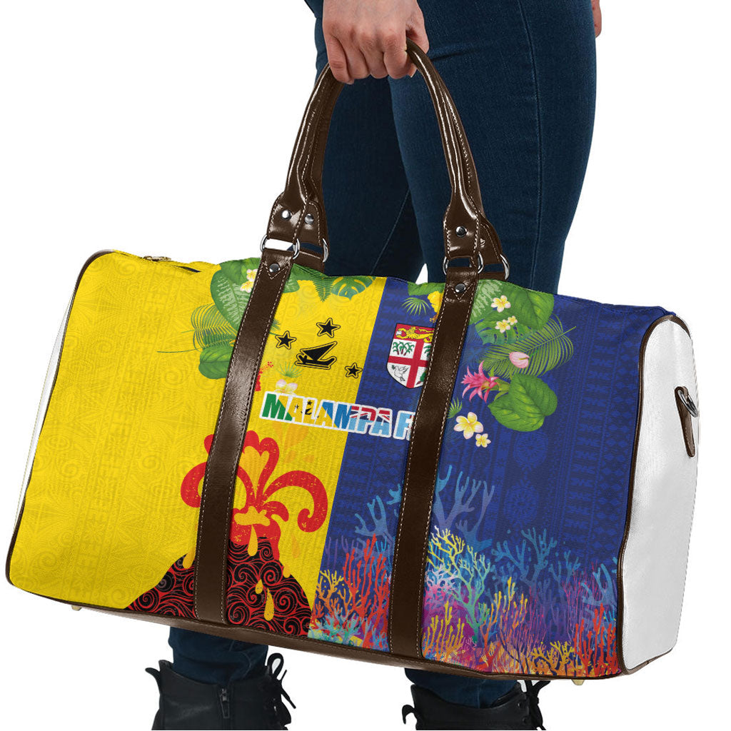 Malampa Fiji Day Travel Bag Volcano and Coral Reef with Culture Patterns Split Style