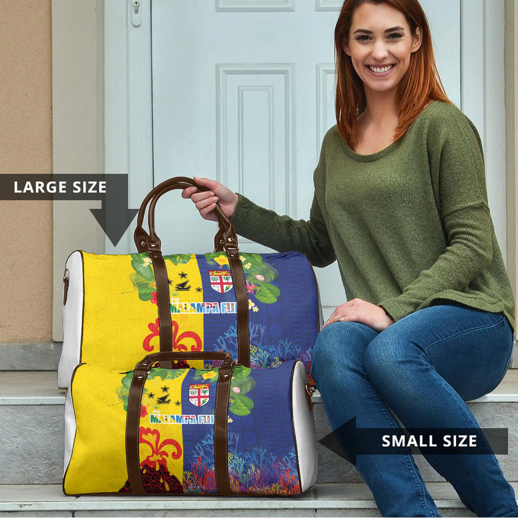 Malampa Fiji Day Travel Bag Volcano and Coral Reef with Culture Patterns Split Style