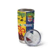 Malampa Fiji Day Tumbler Cup Volcano and Coral Reef with Culture Patterns Split Style
