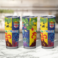 Malampa Fiji Day Tumbler Cup Volcano and Coral Reef with Culture Patterns Split Style