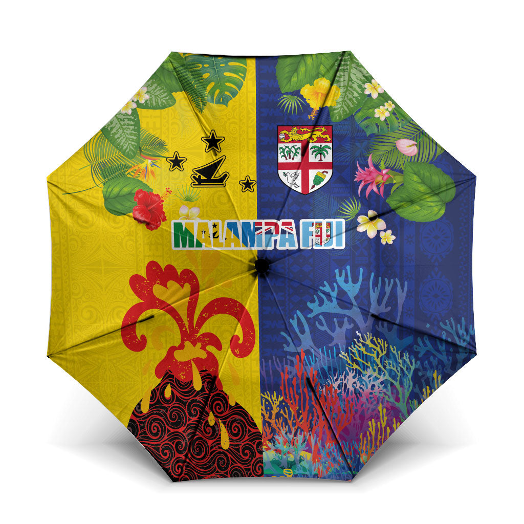 Malampa Fiji Day Umbrella Volcano and Coral Reef with Culture Patterns Split Style