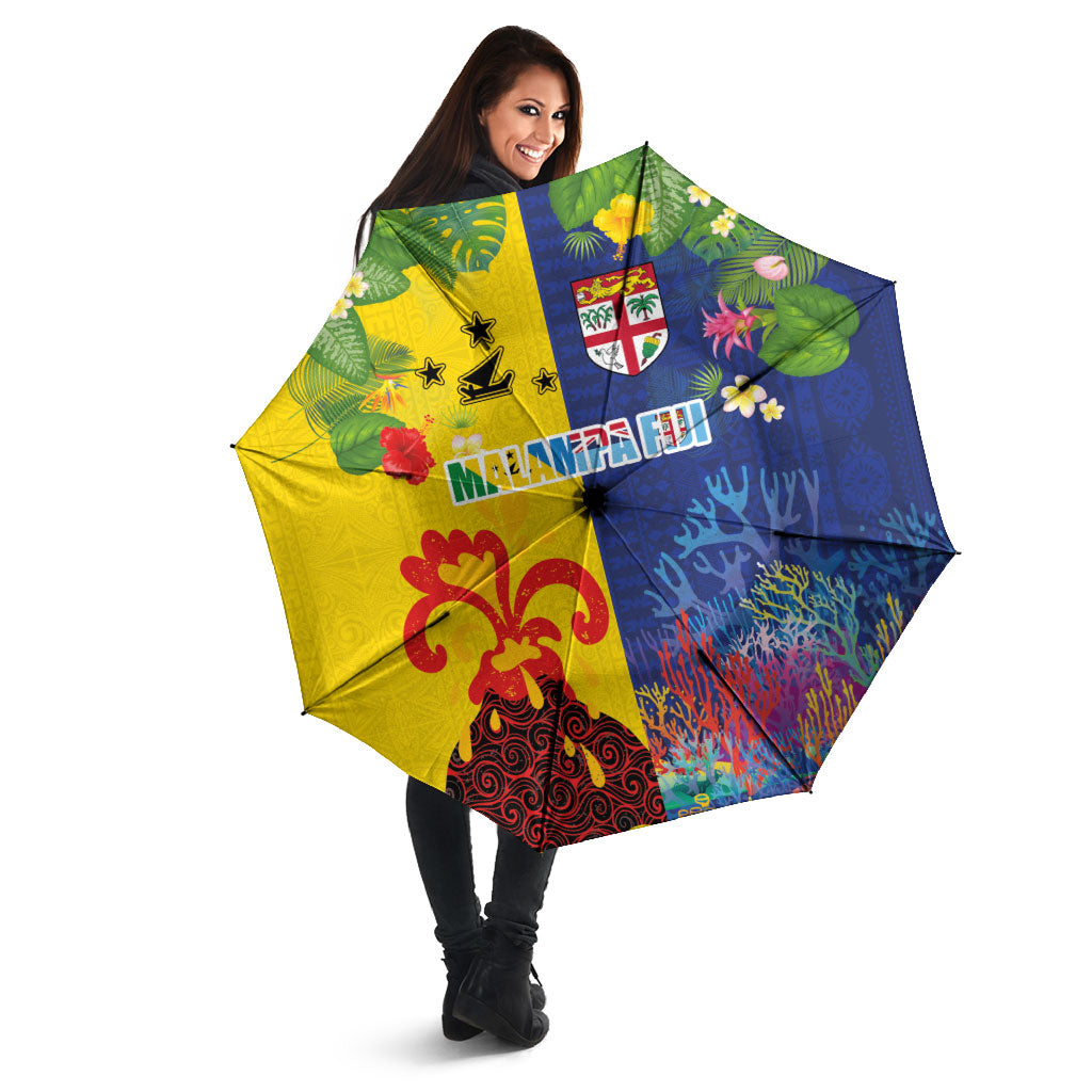 Malampa Fiji Day Umbrella Volcano and Coral Reef with Culture Patterns Split Style
