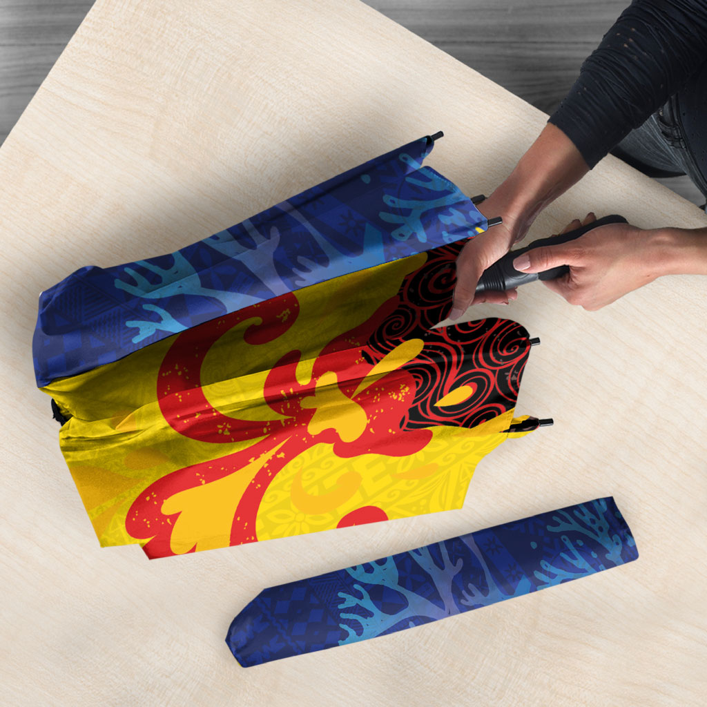 Malampa Fiji Day Umbrella Volcano and Coral Reef with Culture Patterns Split Style