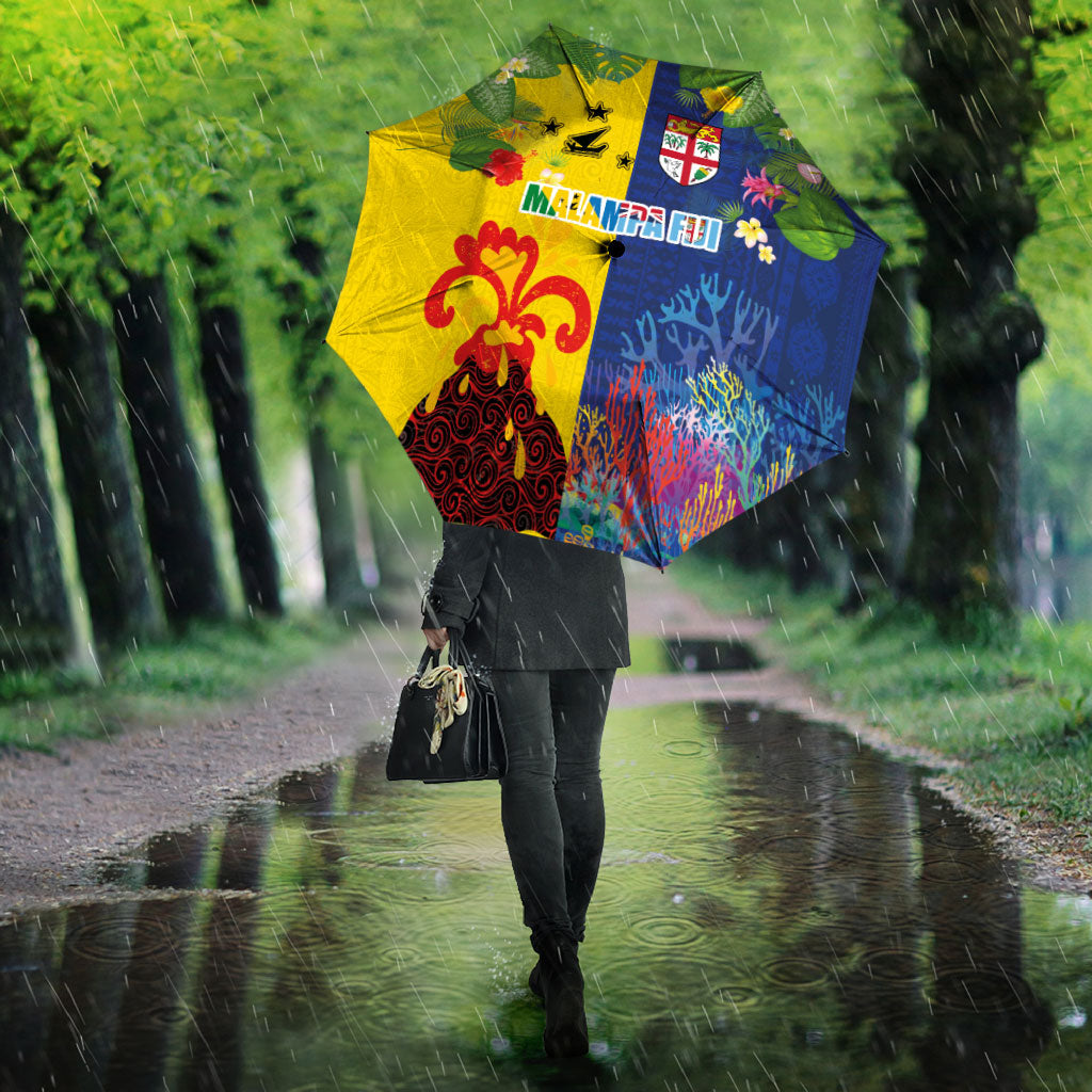 Malampa Fiji Day Umbrella Volcano and Coral Reef with Culture Patterns Split Style