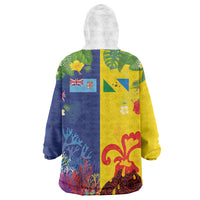 Malampa Fiji Day Wearable Blanket Hoodie Volcano and Coral Reef with Culture Patterns Split Style