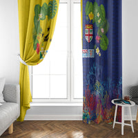 Malampa Fiji Day Window Curtain Volcano and Coral Reef with Culture Patterns Split Style