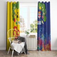 Malampa Fiji Day Window Curtain Volcano and Coral Reef with Culture Patterns Split Style