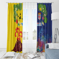 Malampa Fiji Day Window Curtain Volcano and Coral Reef with Culture Patterns Split Style