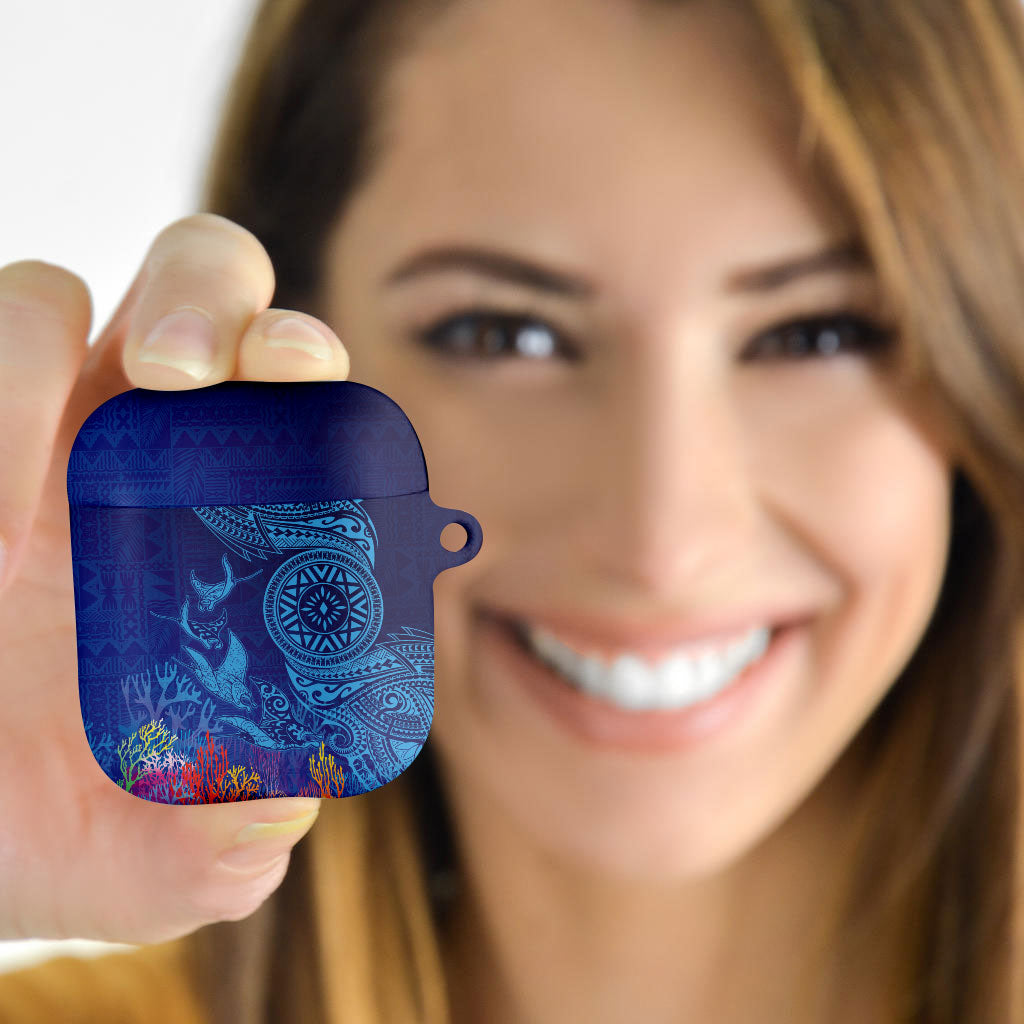 Fijian Tribal Manta Ray AirPods Case Masi Motif with Coral Reef Ocean Vibe