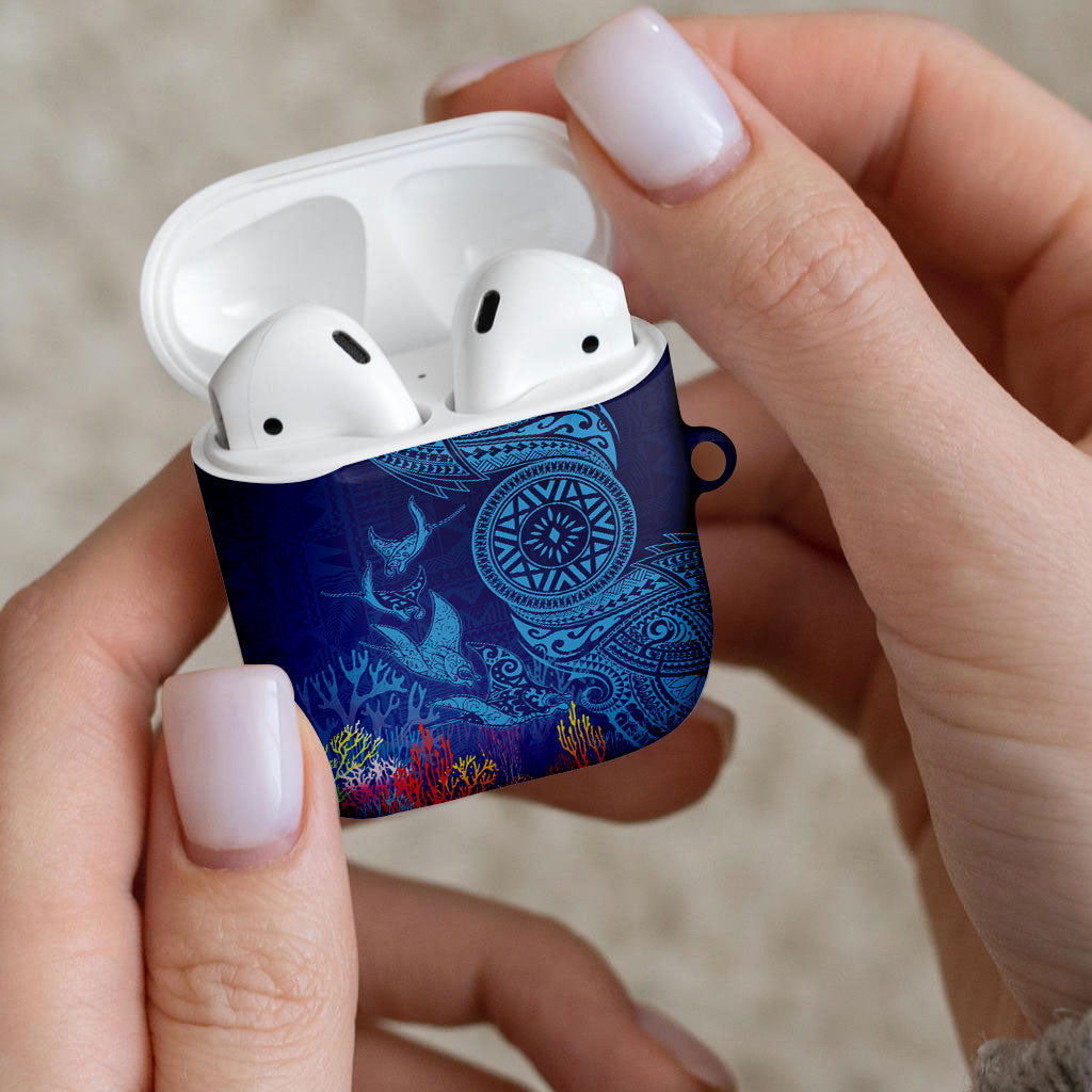 Fijian Tribal Manta Ray AirPods Case Masi Motif with Coral Reef Ocean Vibe