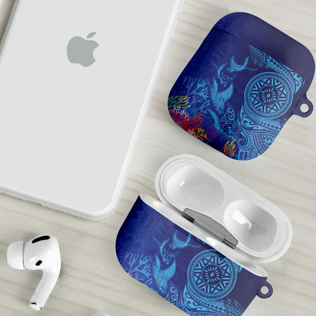 Fijian Tribal Manta Ray AirPods Case Masi Motif with Coral Reef Ocean Vibe