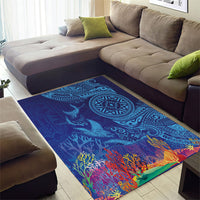 Fijian Tribal Manta Ray Area Rug Masi Motif with Coral Reef Ocean Vibe