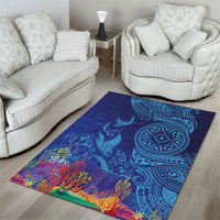 Fijian Tribal Manta Ray Area Rug Masi Motif with Coral Reef Ocean Vibe