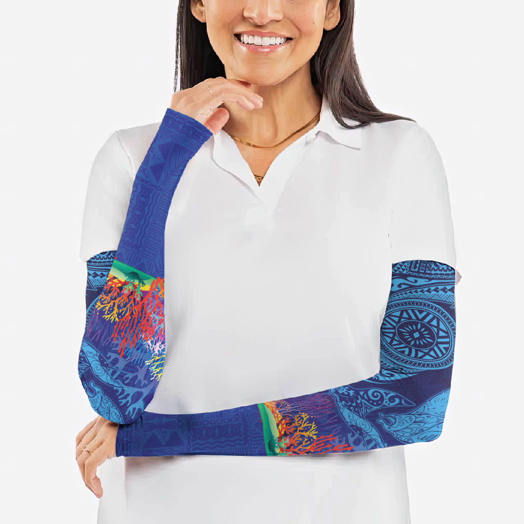 Fijian Tribal Manta Ray Arm Sleeves Masi Motif with Coral Reef Ocean Vibe