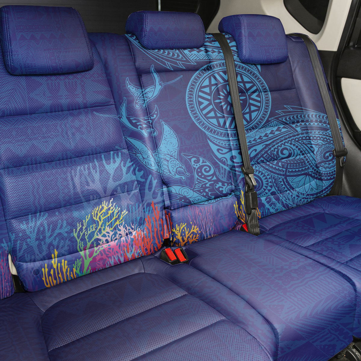 Fijian Tribal Manta Ray Back Car Seat Cover Masi Motif with Coral Reef Ocean Vibe