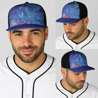 Fijian Tribal Manta Ray Baseball Net Cap Masi Motif with Coral Reef Ocean Vibe