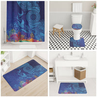 Fijian Tribal Manta Ray Bathroom Set Masi Motif with Coral Reef Ocean Vibe