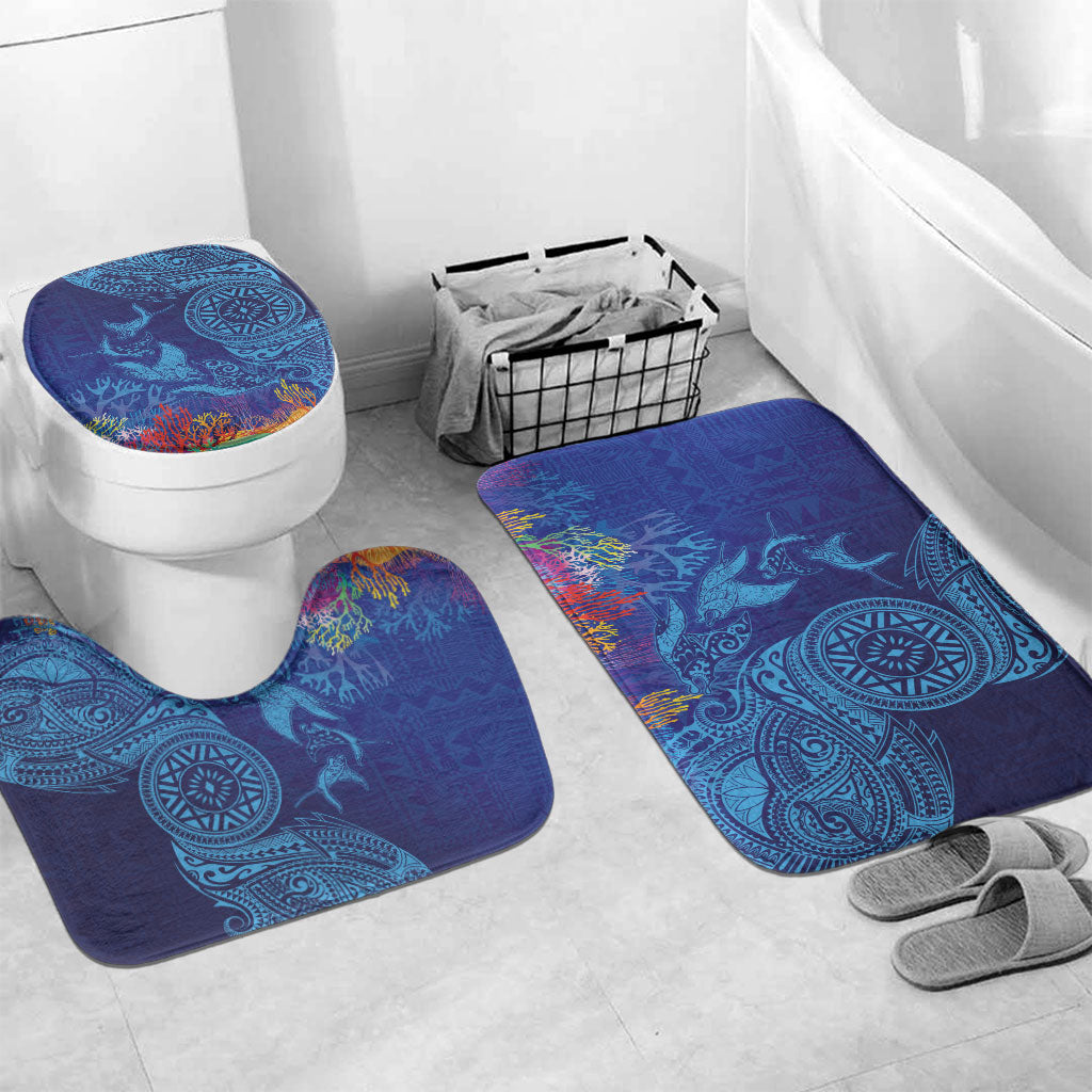 Fijian Tribal Manta Ray Bathroom Set Masi Motif with Coral Reef Ocean Vibe