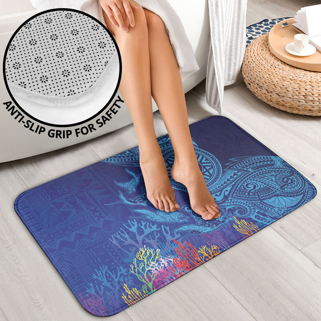 Fijian Tribal Manta Ray Bathroom Set Masi Motif with Coral Reef Ocean Vibe
