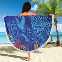 Fijian Tribal Manta Ray Beach Blanket Masi Motif with Coral Reef Ocean Vibe