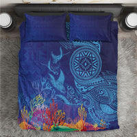 Fijian Tribal Manta Ray Bedding Set Masi Motif with Coral Reef Ocean Vibe