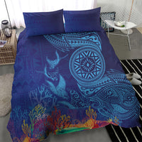 Fijian Tribal Manta Ray Bedding Set Masi Motif with Coral Reef Ocean Vibe