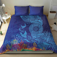 Fijian Tribal Manta Ray Bedding Set Masi Motif with Coral Reef Ocean Vibe