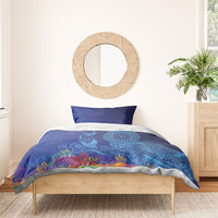 Fijian Tribal Manta Ray Bedding Set Masi Motif with Coral Reef Ocean Vibe