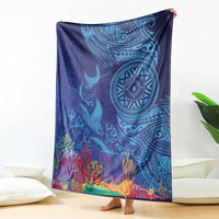 Fijian Tribal Manta Ray Blanket Masi Motif with Coral Reef Ocean Vibe