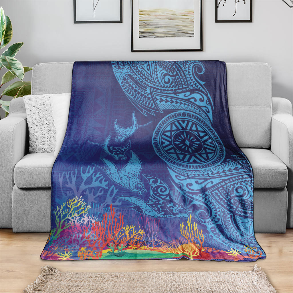 Fijian Tribal Manta Ray Blanket Masi Motif with Coral Reef Ocean Vibe